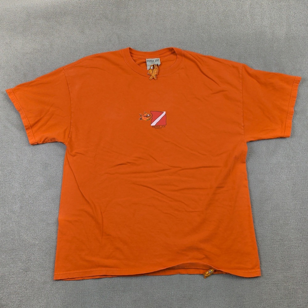 Pirana Joe T Shirt Mens XL Orange Cozumel Scuba Diver Flag Graphic Cotton Tee